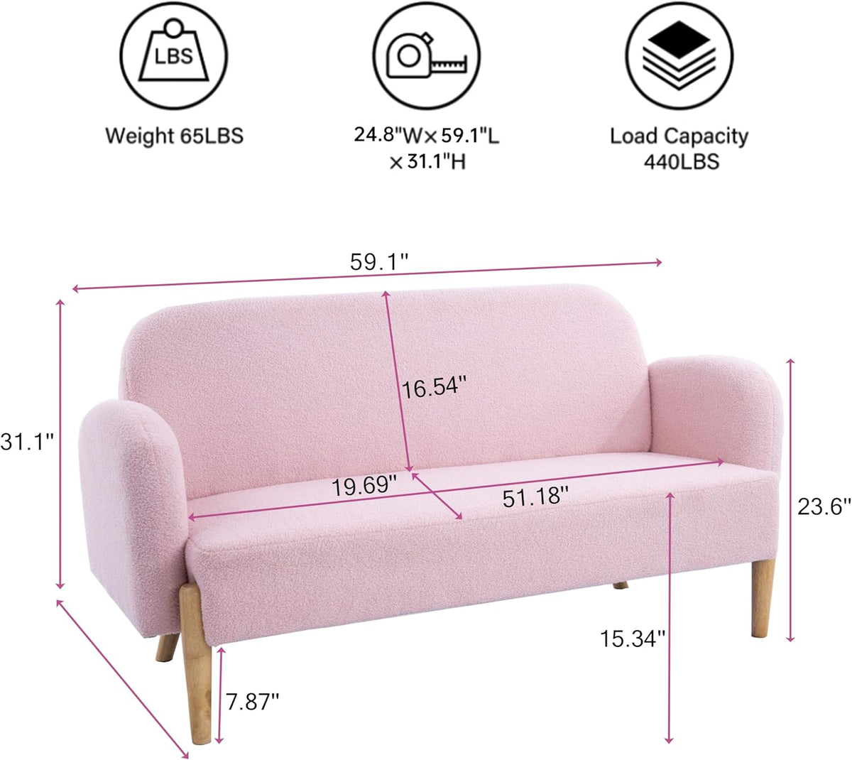 Pink Velvet Mini Couch with 3 Lumbar Pillows R560422