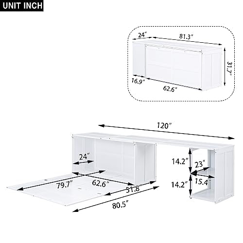 Grey Queen Size Murphy Bed with Storage Shelves D6395