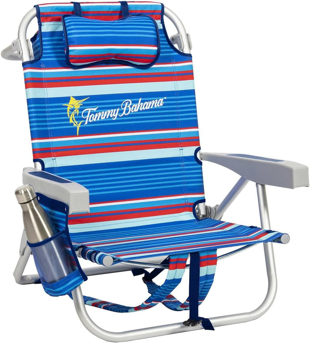 2 Pack Backpack Beach Chair 5 Position Chair Including Lay Flat (Blue Stripes) F873