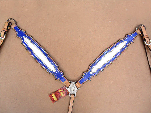 Leather Horse One Ear Headstall Breast Collar Blue O6349