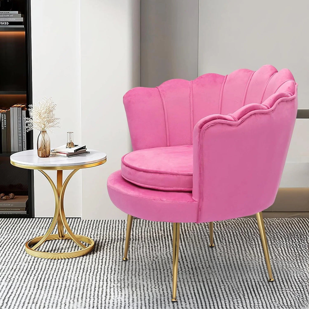 Velvet Tufted Shell Chair with Cushion and Golden Legs C1303