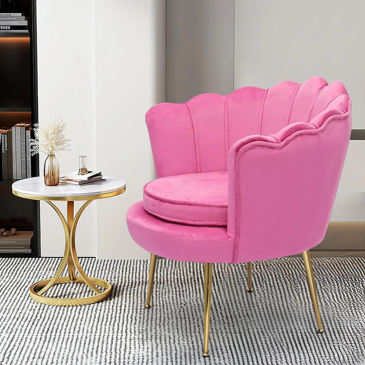 Velvet Tufted Shell Chair with Cushion and Golden Legs C1303