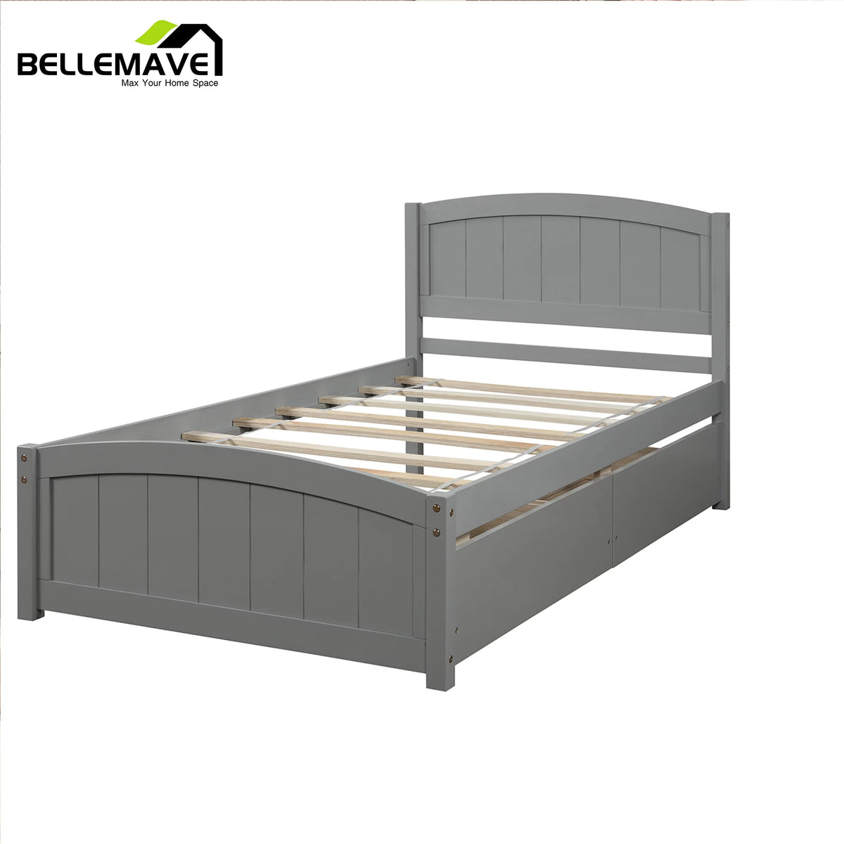 Twin Size Platform Bed Frame with Storage Drawer and Headboard N8473