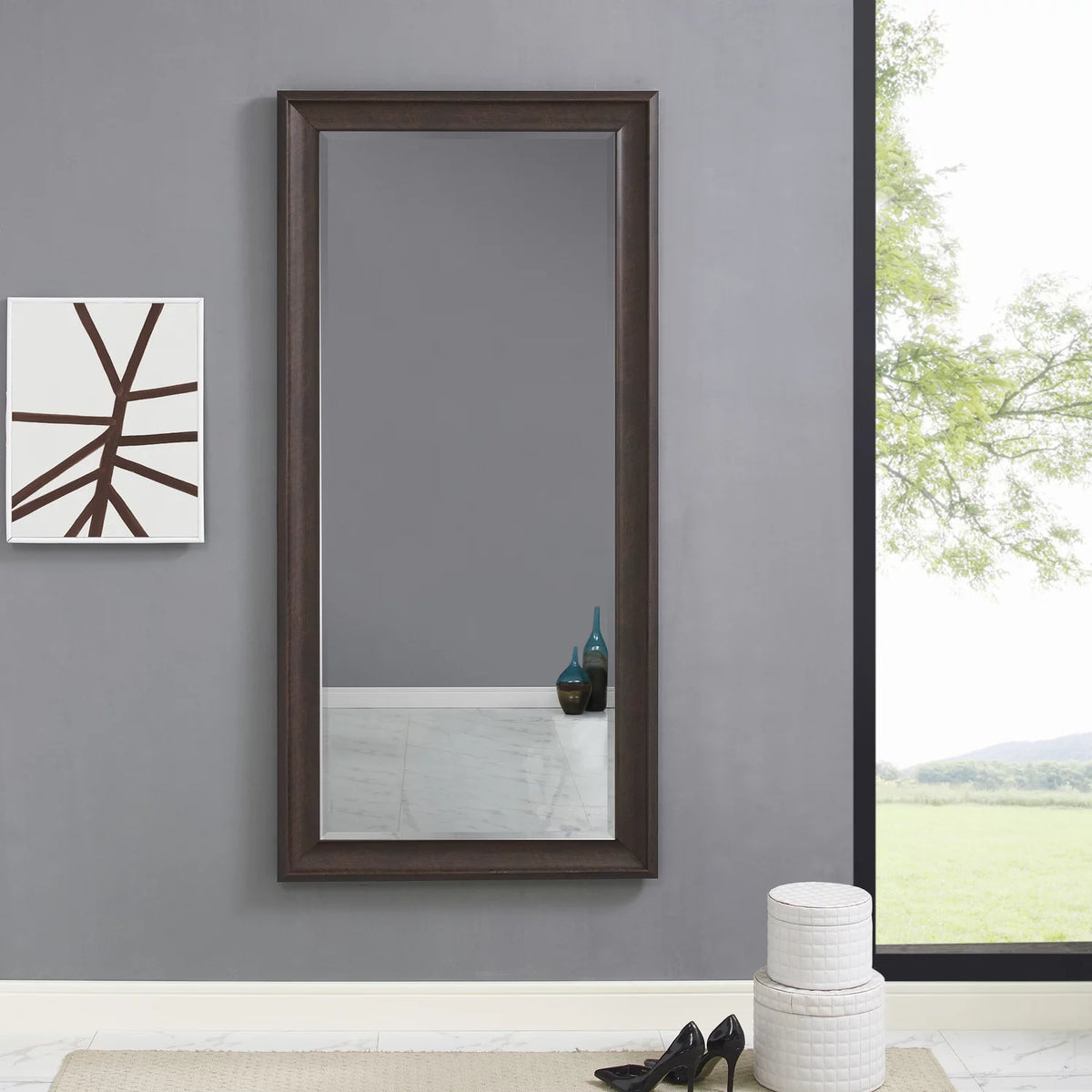 Tall White Faux Wood Full Length Mirror F718512