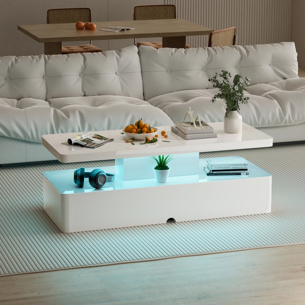 White High Glossy Coffee Table with Led Light F801621
