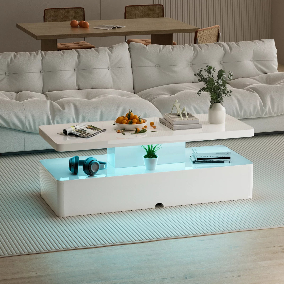 White High Glossy Coffee Table with Led Light F801621