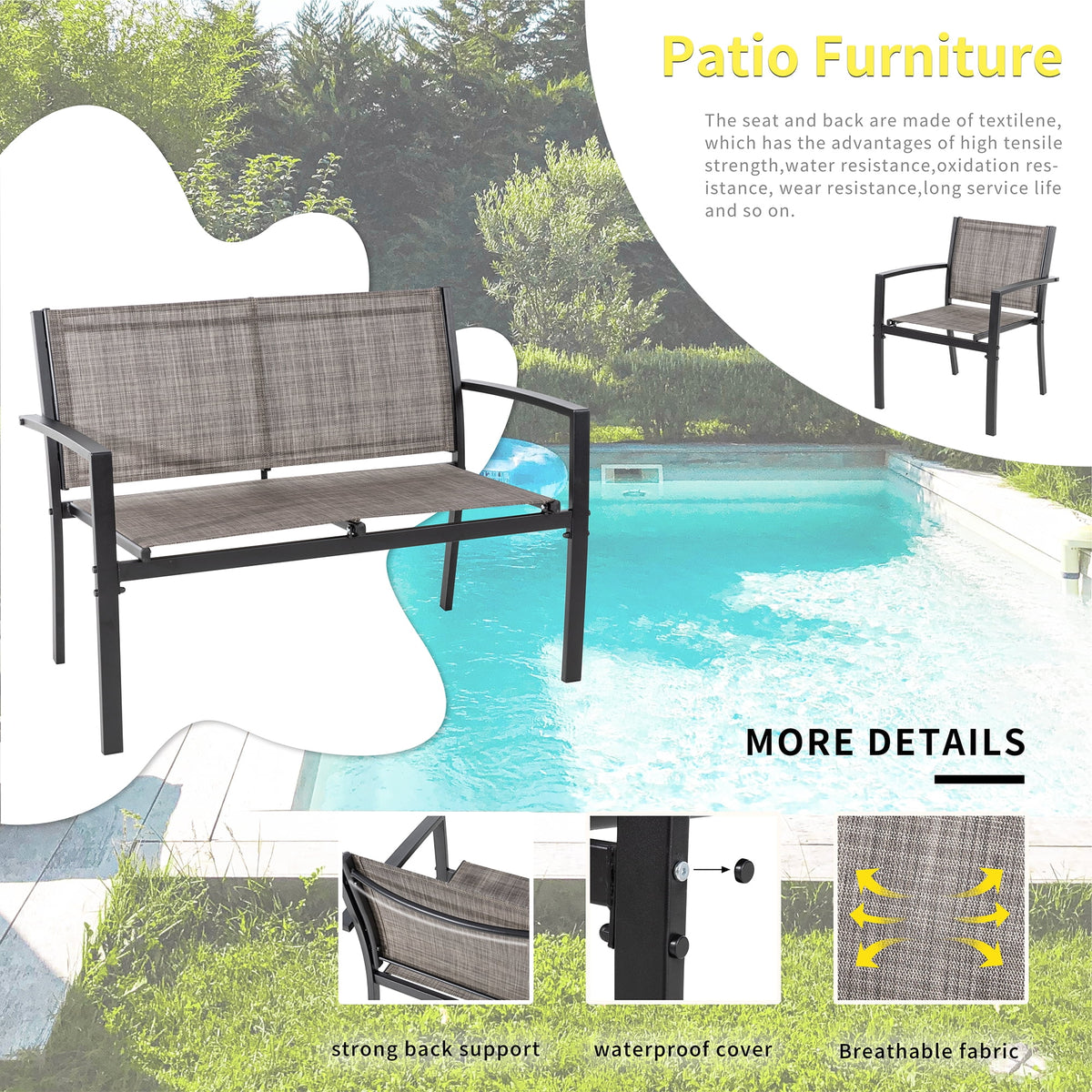 4 Pieces Patio Furniture Set with Glass Coffee Table P72055