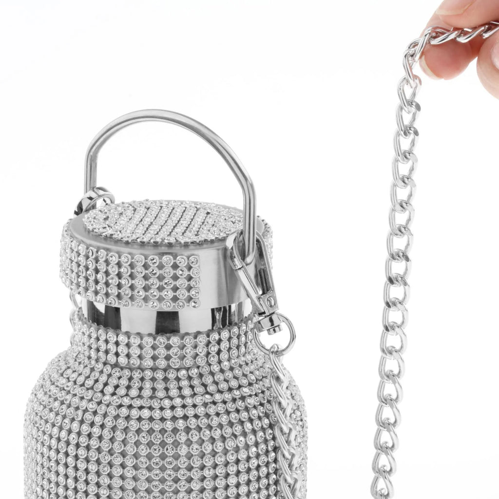 350ML Rhinestone Stainless Steel Insulated Water Bottle with Chain D279296