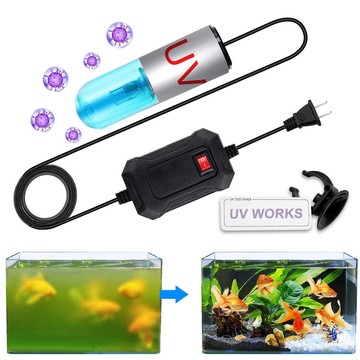 3 W Mini 13W UV Sanitizer Submersible Aquarium Clean Light S3163