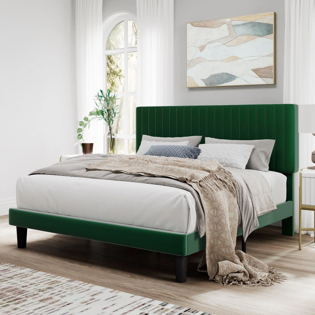 Pink Queen Size Upholstered Platform Bed Frame with Velvet Headboard C153333