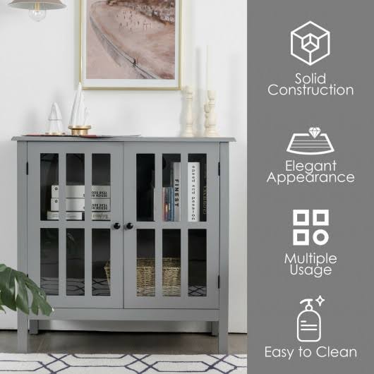 Gray Glass Door Sideboard Console Cabinet E763