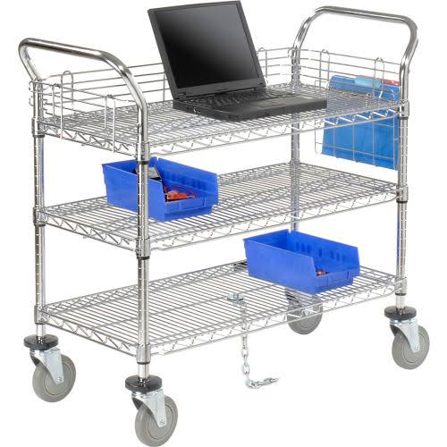 Chrome 3 Shelf Utility Cart with Polyurethane Casters K4653