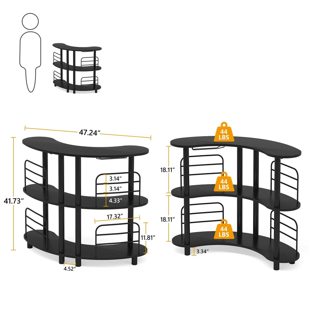 3 Tier Black Bar Cabinet with Storage Shelves G412