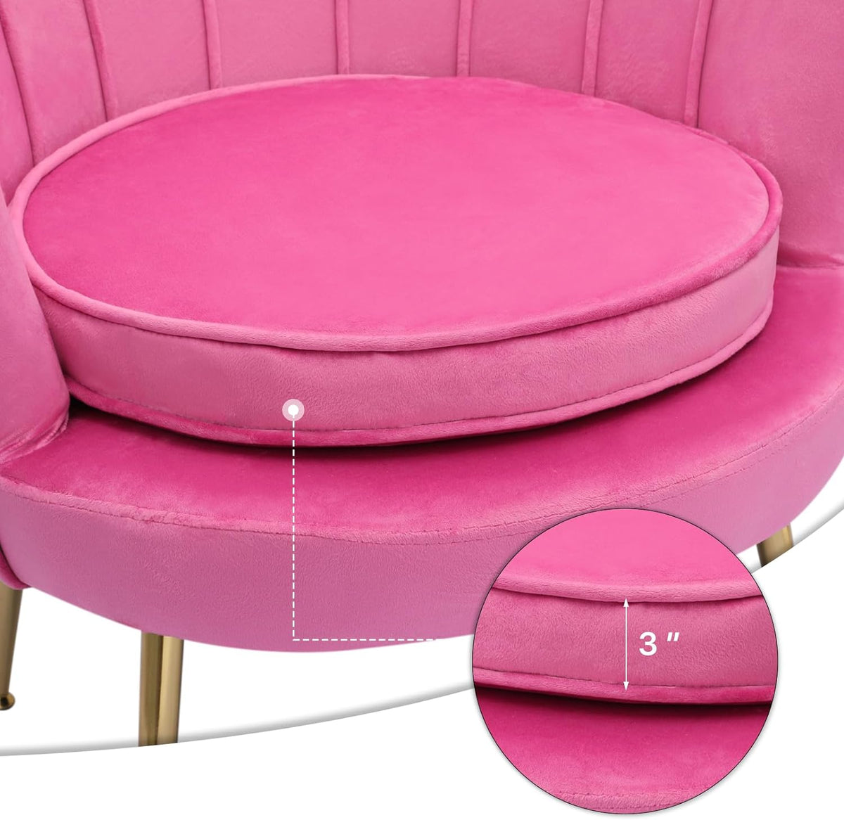 Velvet Tufted Shell Chair with Cushion and Golden Legs C1303