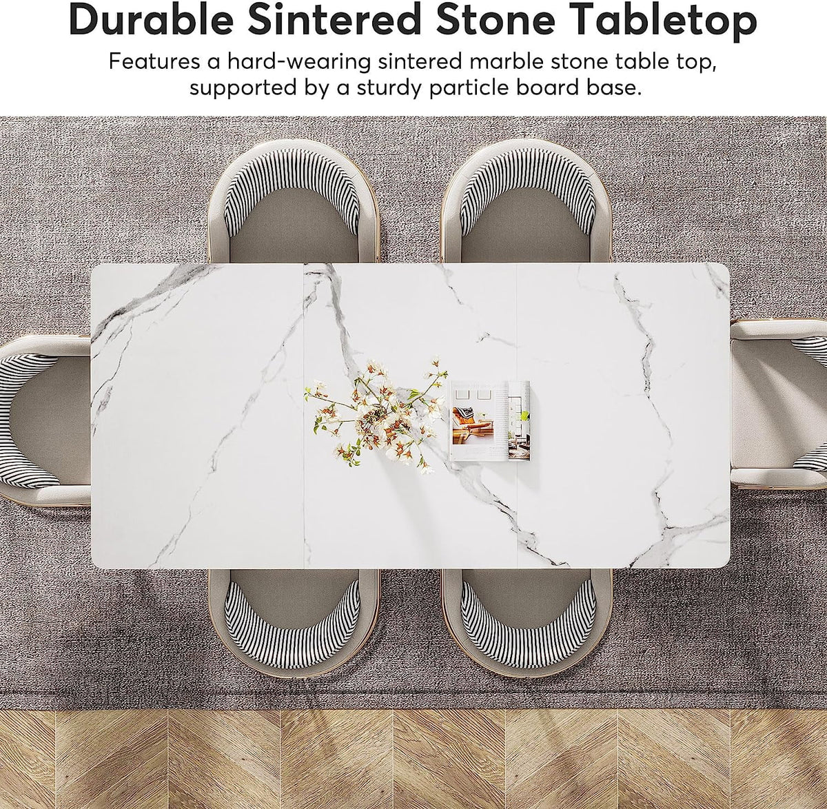 63" Sintered Stone White Marble Dining Table G599916