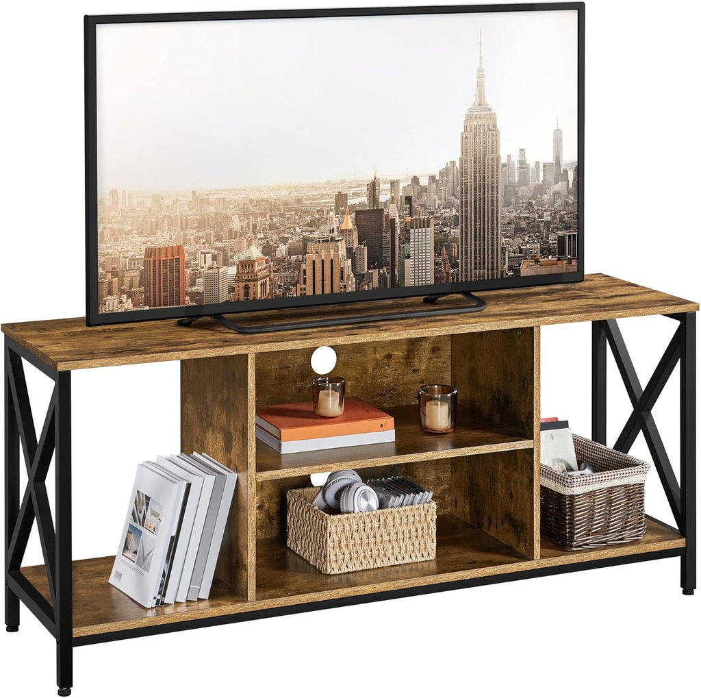 Gray Wood TV Stand with Storage Shelves M140