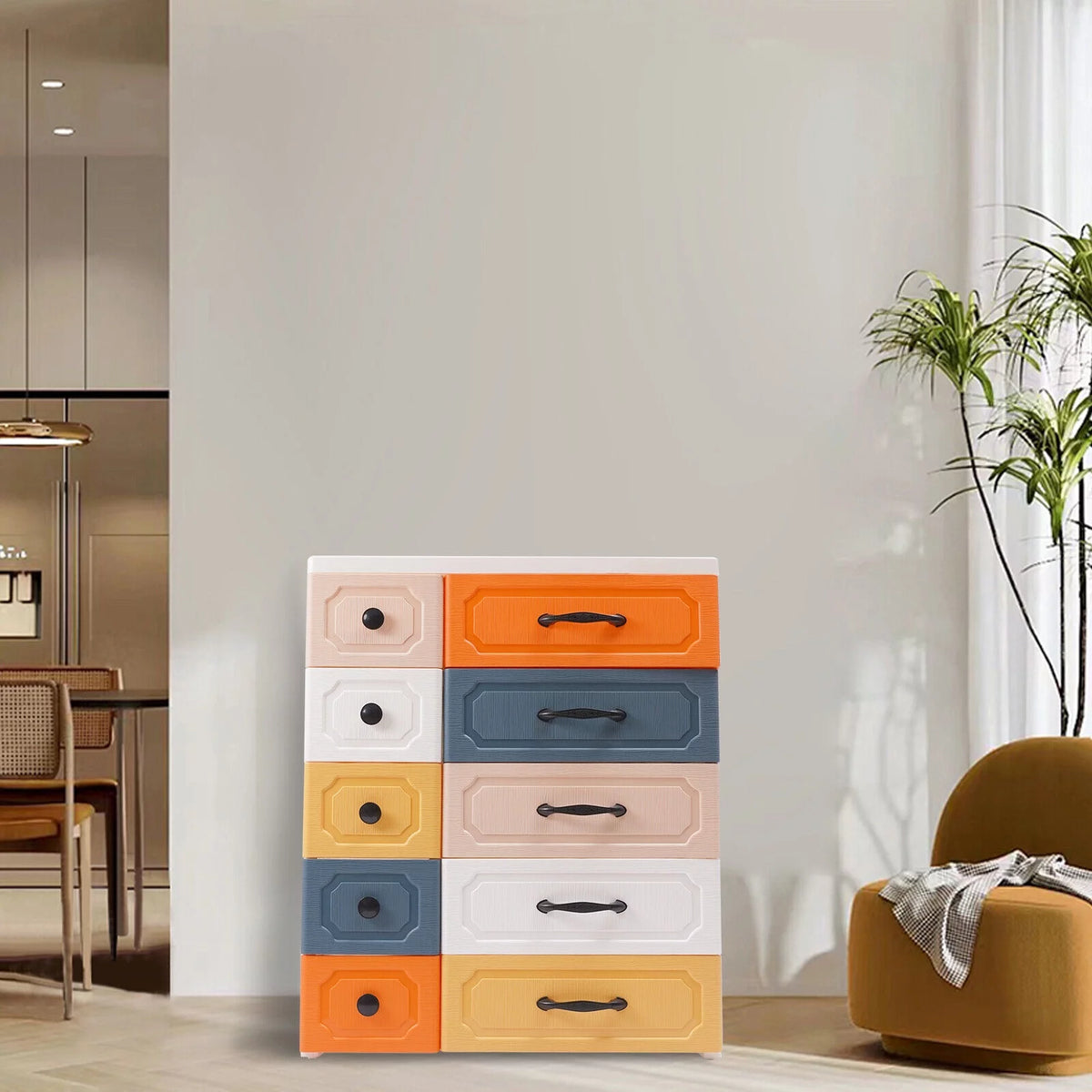 5-Layers Colorful Plastic Storage Cabinet with 4 Pulleys D2874