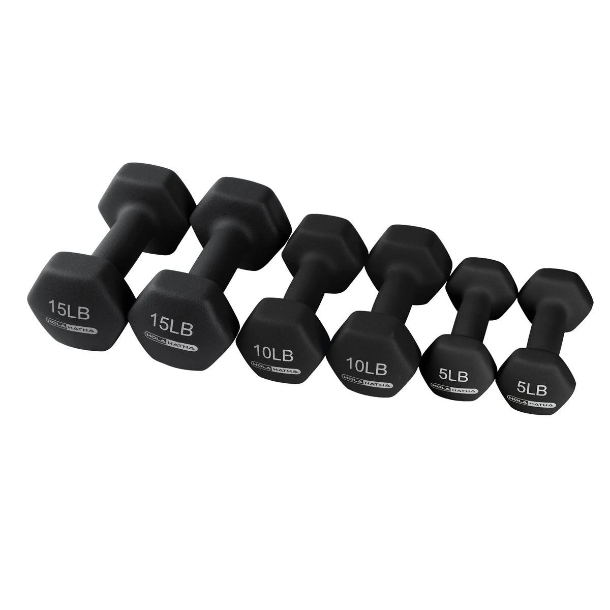5, 10, and 15 lb Neoprene Dumbbell Set & Rack N3407