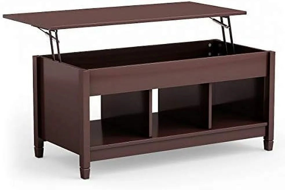 Lift Top Coffee Table with Hidden Compartment White Brown R12453