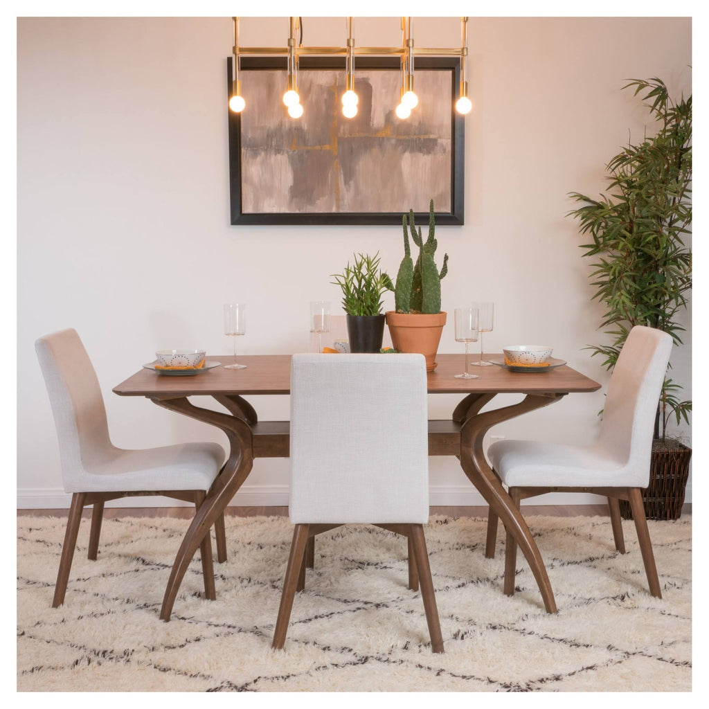 5 Piece Dining Set Natural Walnut Light Beige Q90056