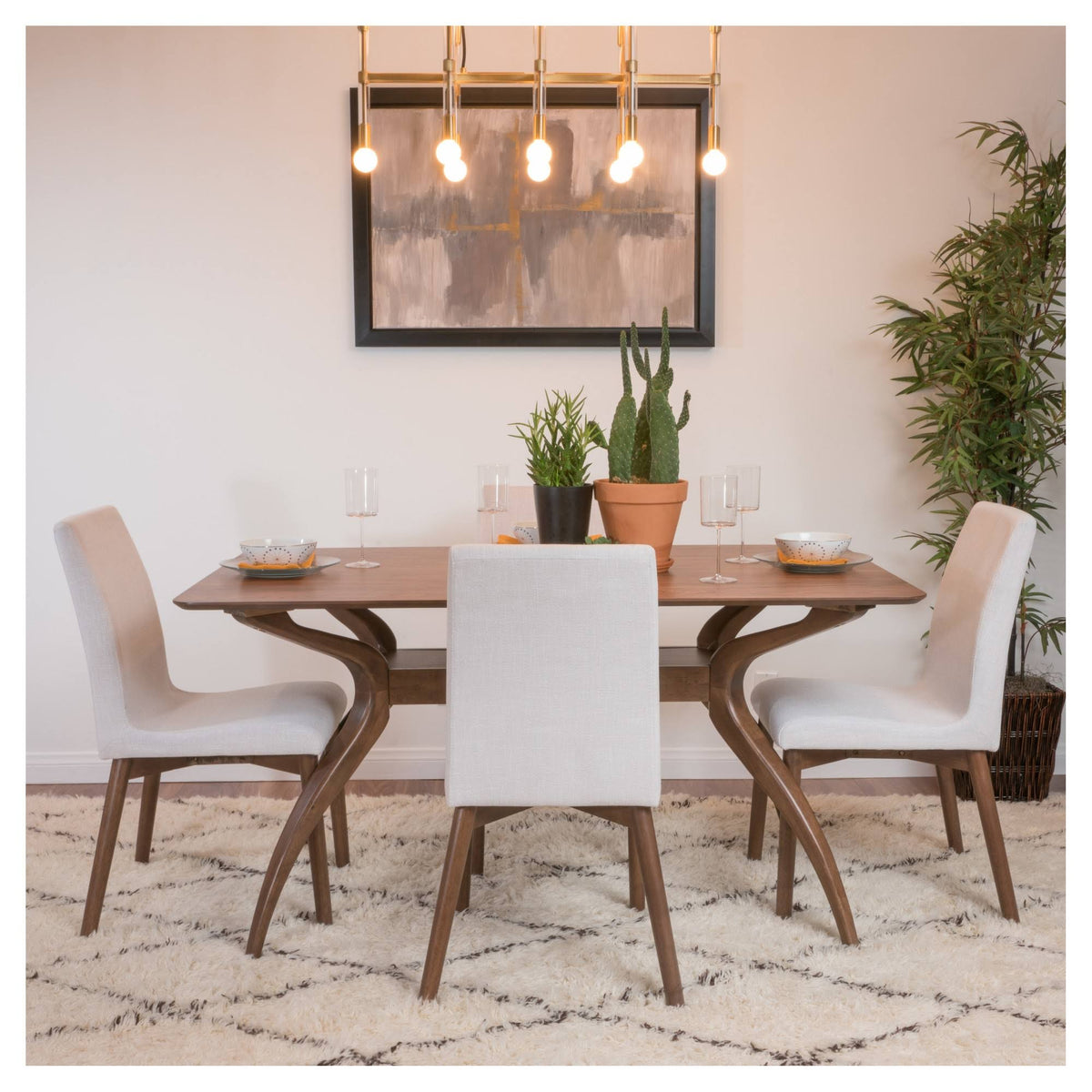 5 Piece Dining Set Natural Walnut Light Beige Q90056
