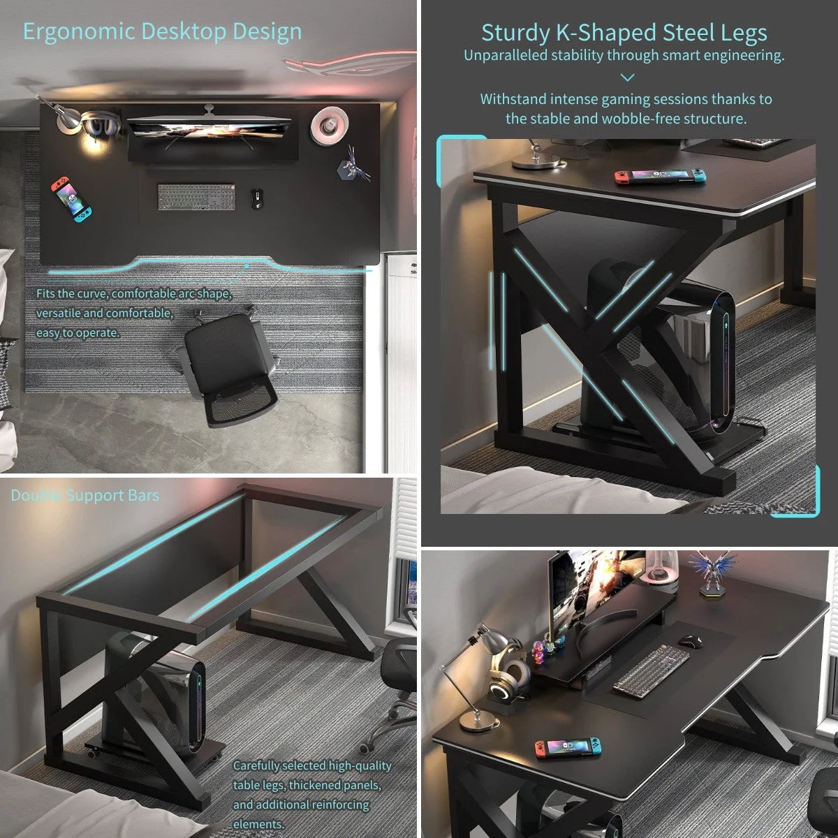 Black Ergonomic Gaming Desk and Chair Set O322
