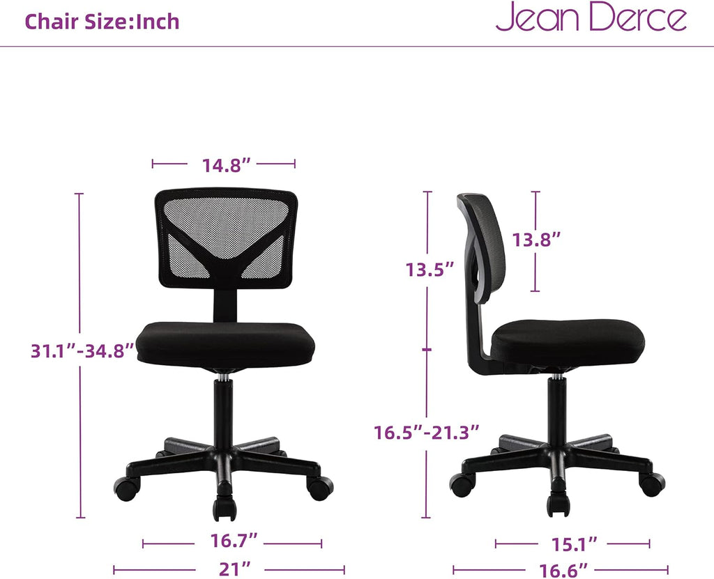 Black Armless Mesh Office Desk Chair with Swivel Casters B228131
