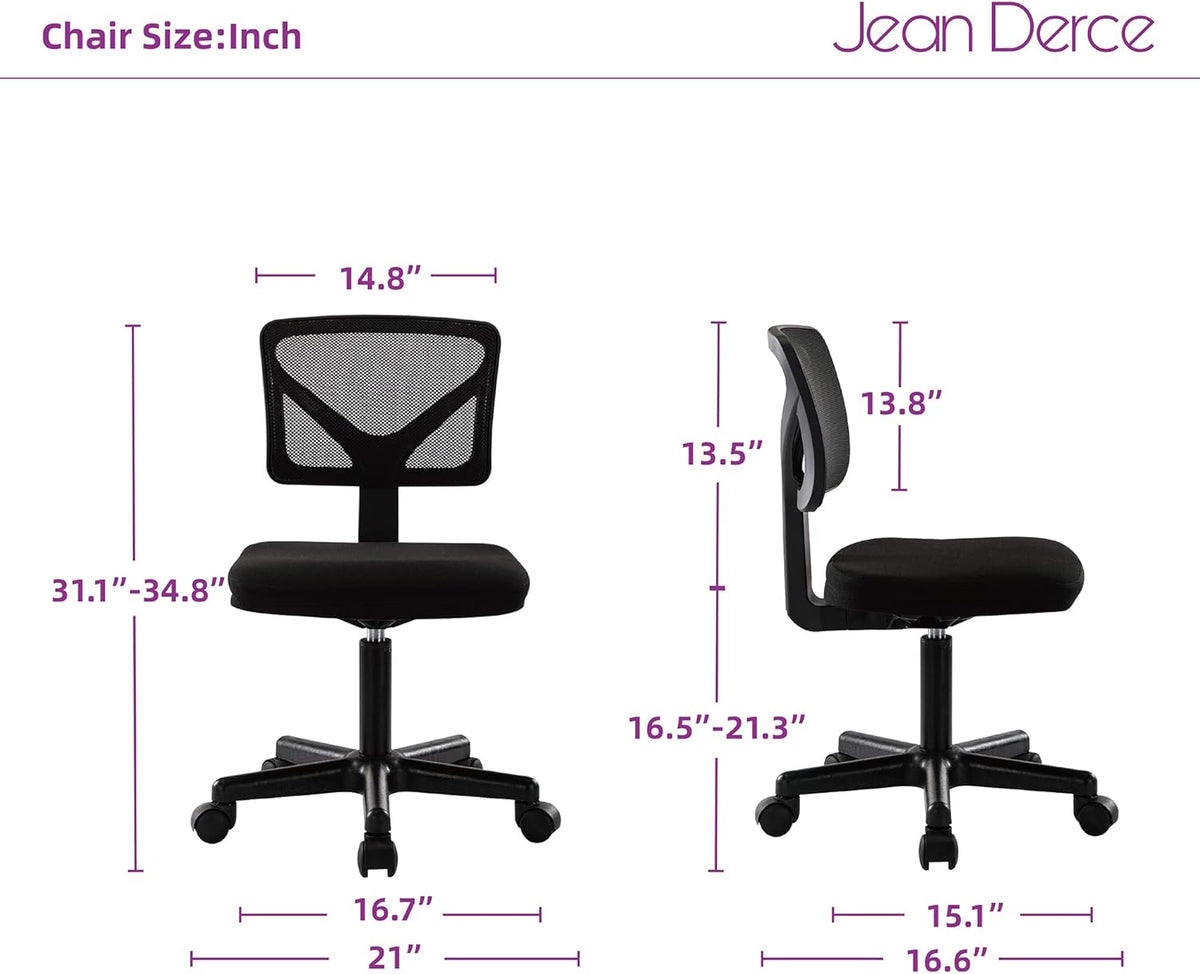 Black Armless Mesh Office Desk Chair with Swivel Casters B228131