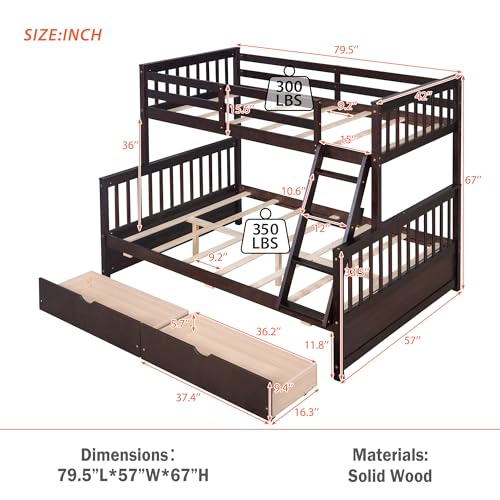 Wood Bunk Bed with Drawers, Twin Over Twin Size, Grey P831