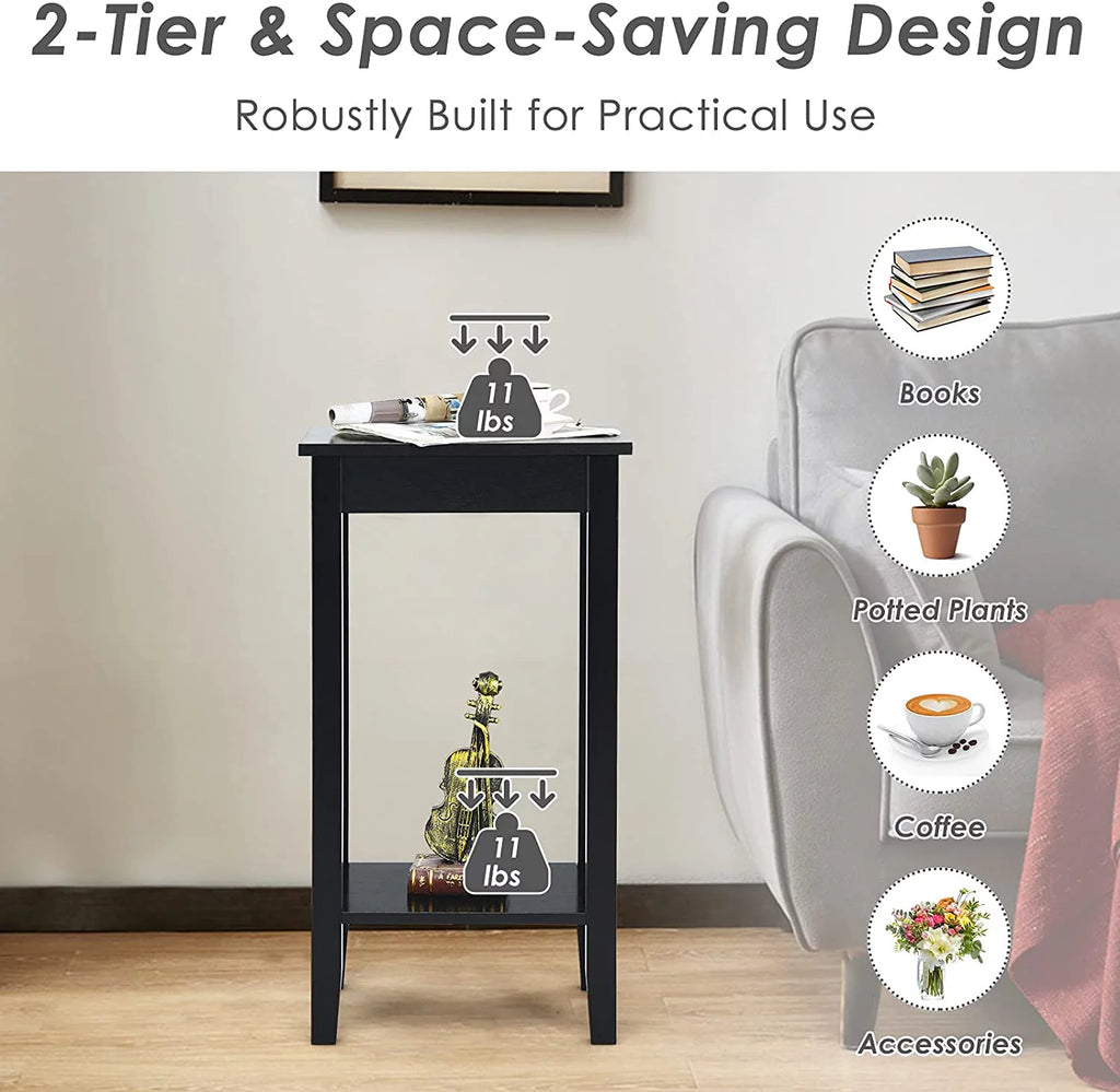 2-Tier End Table with Shelf and Wooden Legs H457