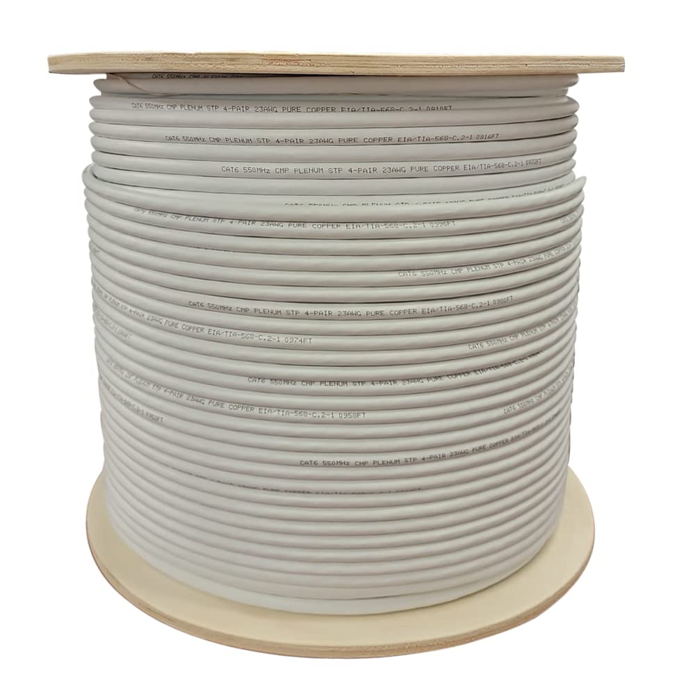 Cat6 Plenum Shielded (CMP) F/STP 1000ft 23AWG Solid Bare Copper Bulk Ethernet Cable H350