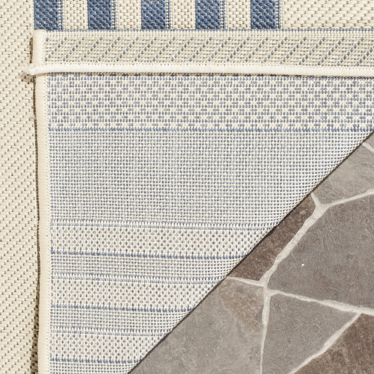 Beige Blue Striped Indoor Outdoor Area Rug 8' x 10' Q808