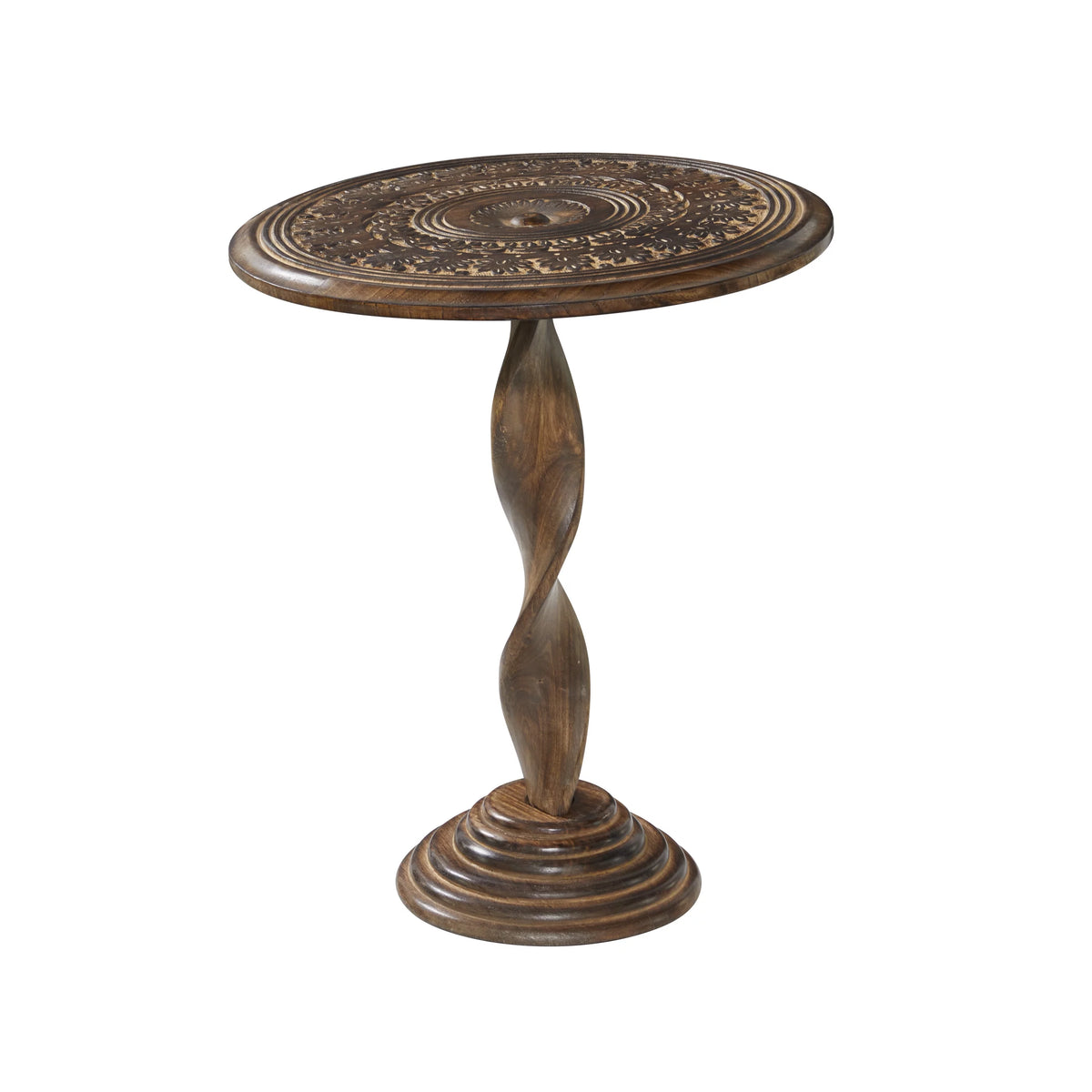 18" x 22" Brown Mango Wood Carved Accent Table B621