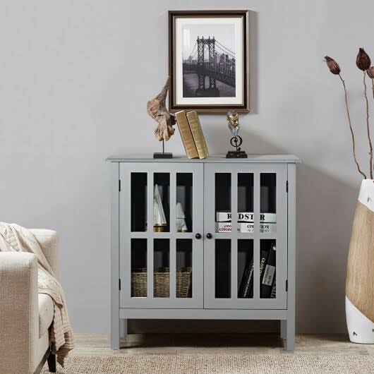 Gray Glass Door Sideboard Console Cabinet E763