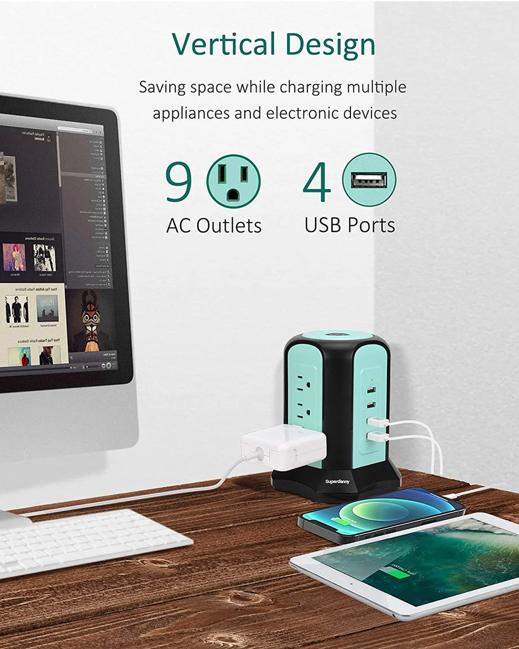 Blue Surge Protector Tower Power Strip with 9 Outlets R245