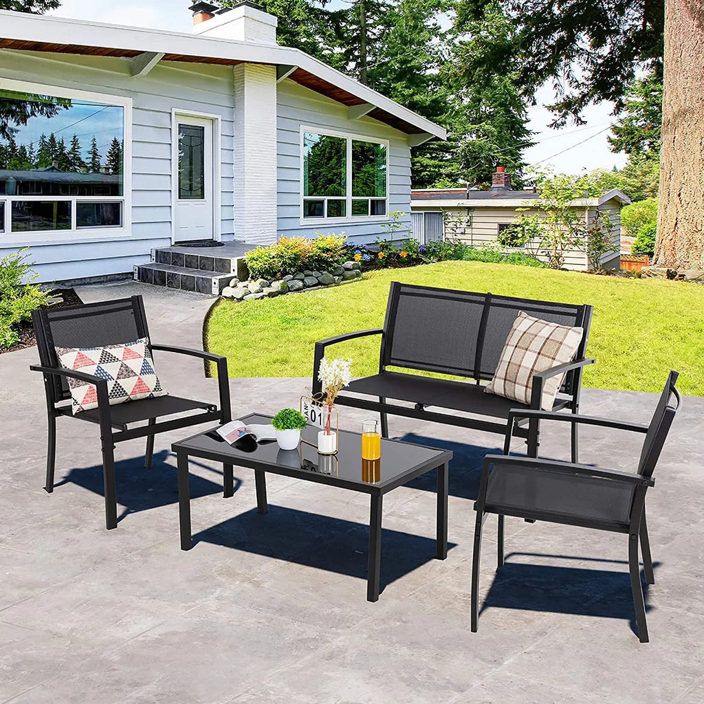 4 Pieces Patio Furniture Set with Glass Coffee Table P72055
