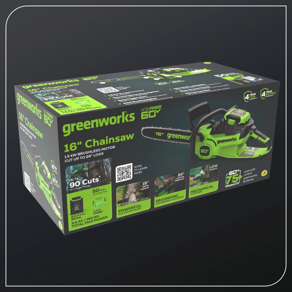 60V Brushless Chainsaw with 2.5 Ah Battery & Charger S913