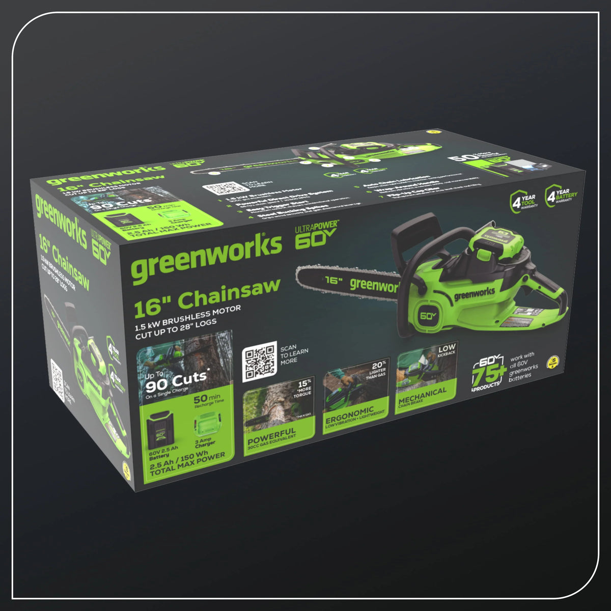 60V Brushless Chainsaw with 2.5 Ah Battery & Charger S913