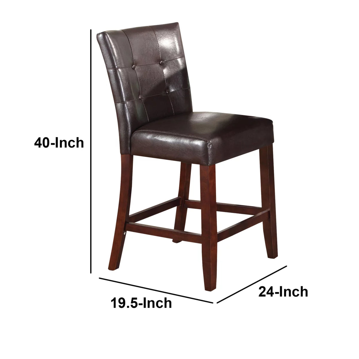 Brown Leather Upholstered Wooden Counter Height Chair Set Of 2 X81470