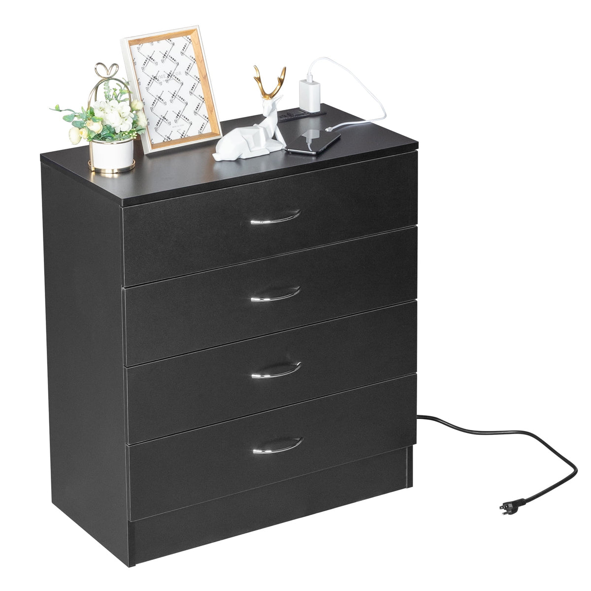 Black 4 Drawer Dresser with Power Outlets A452