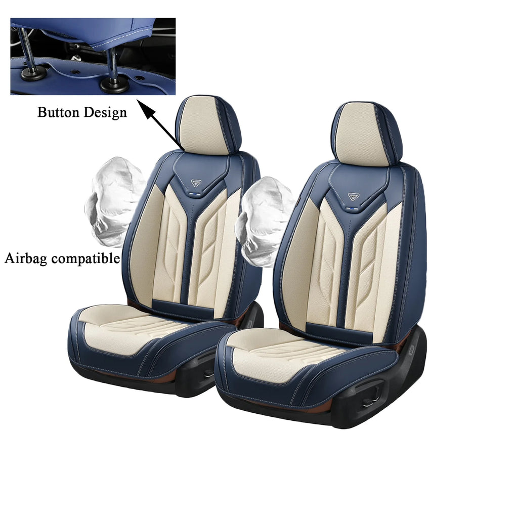 Blue&Beige 2Pcs Leather Car Seat Covers F53243