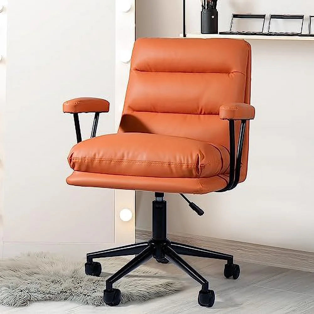 Orange PU Leather Upholstered Desk Chair with Armrests Z662260