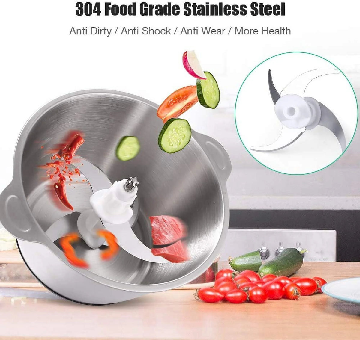 Stainless Steel Food Processor 2L 350W 8 Cups J9369