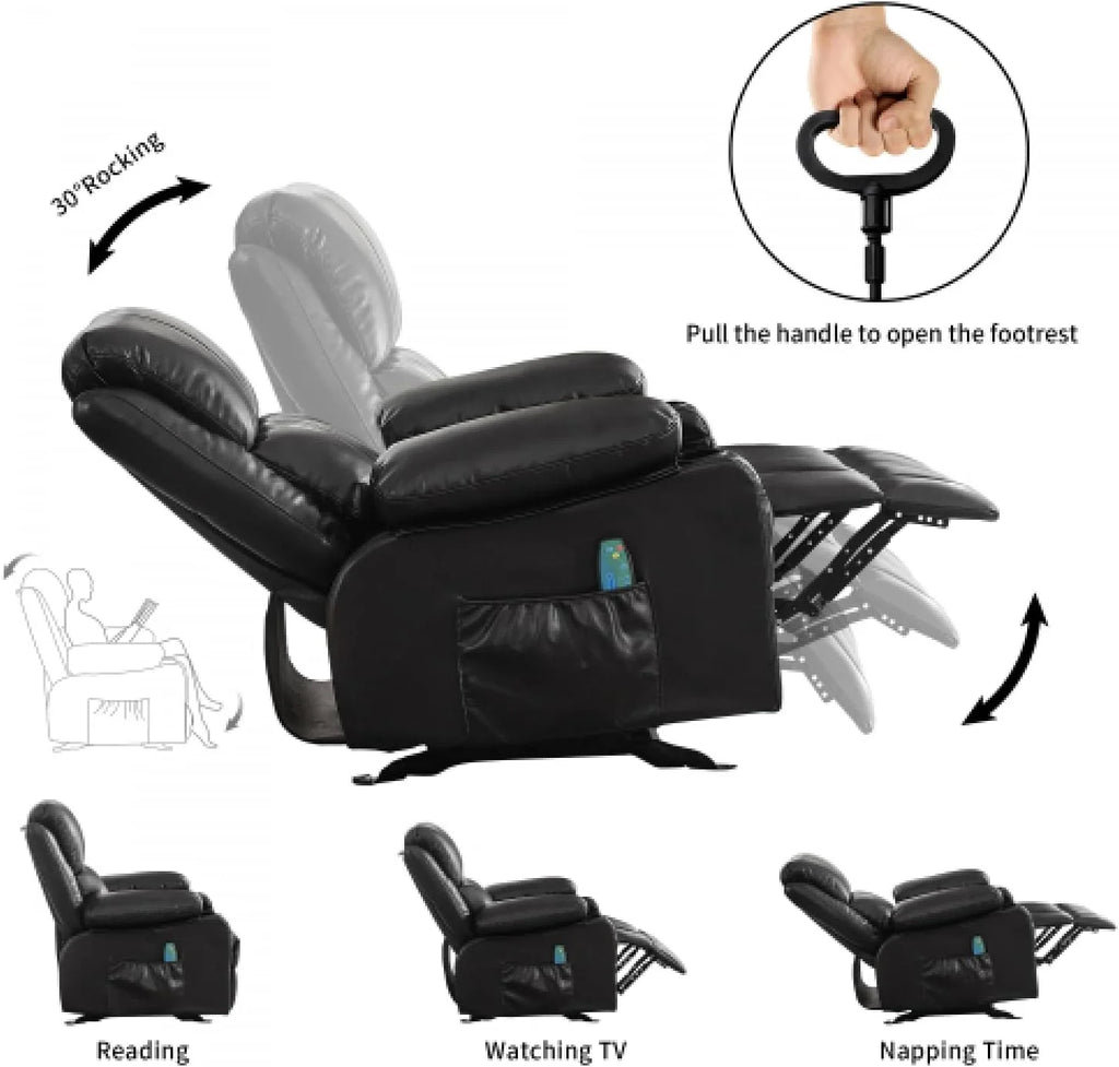 Oversized Leather Power Rocker Recliner with Heat and Massage R897424