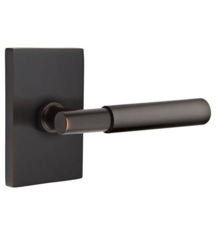 Oil Rubbed Bronze Lever Passage with Modern Rectangular Rose Y80765