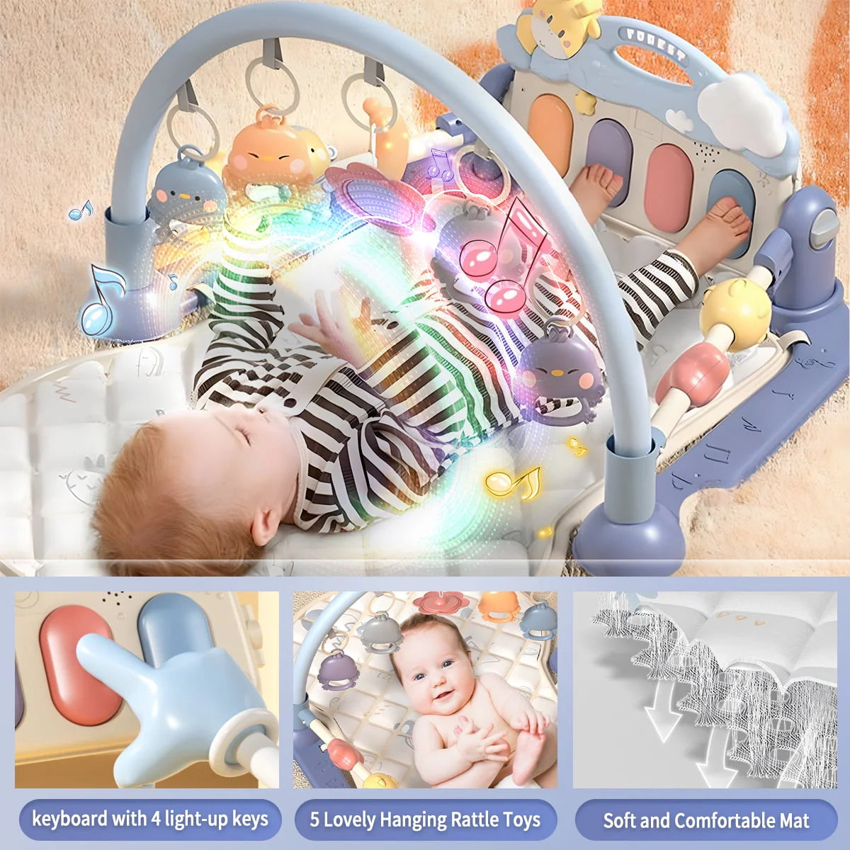 Purple Baby Gym Mat with Side Rails and Toys P90200
