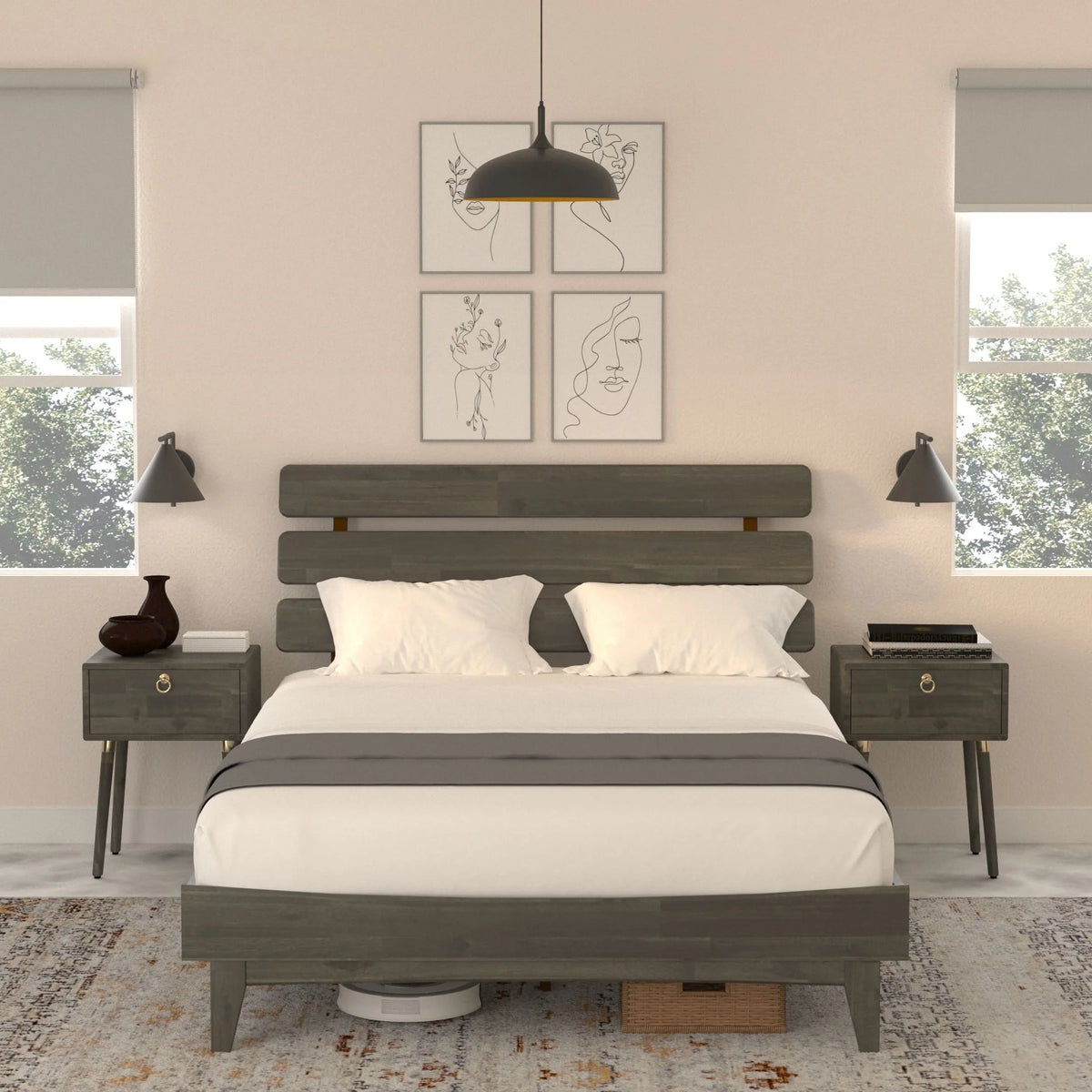 Queen Adjustable Headboard Solid Wood Bed Frame C264597
