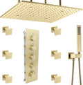 Brushed Gold Thermostatic Rain Shower Head System with Body Spray and Handheld Combo Set J343283