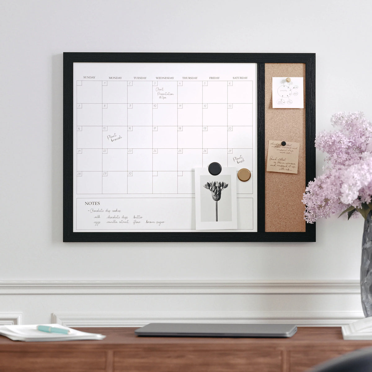 Magnetic Dry Erase Monthly Calendar and Cork Board Combo C916