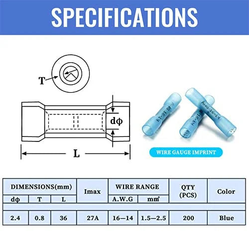 200 PCS Waterproof Insulated Butt Connectors M647